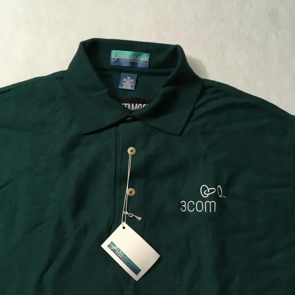 Polo Shirt Green Size Medium Men’s Shirt Button Up 3COM INFORMATION EMBROIDERED - Picture 2 of 12